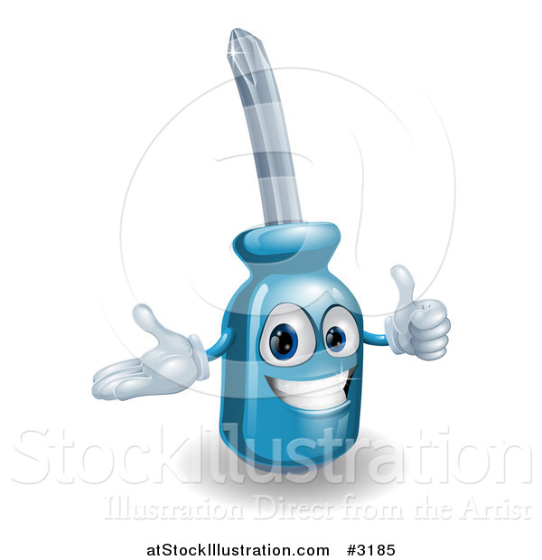 Vector Illustration of a Happy 3d Compact Screwdriver Character Holding a Thumb up