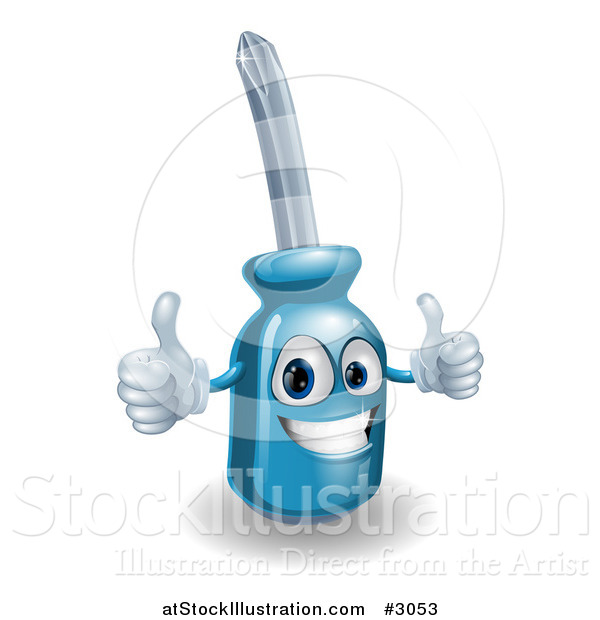 Vector Illustration of a Happy 3d Compact Screwdriver Character Holding Two Thumbs up