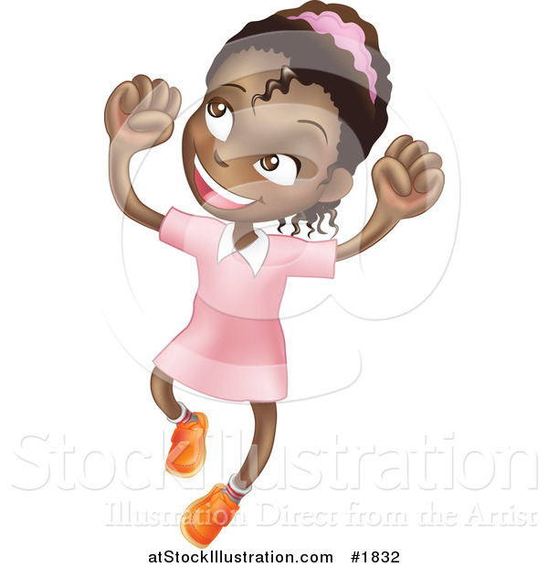 Vector Illustration of a Happy African American Girl Smiling and Jumping into the Air