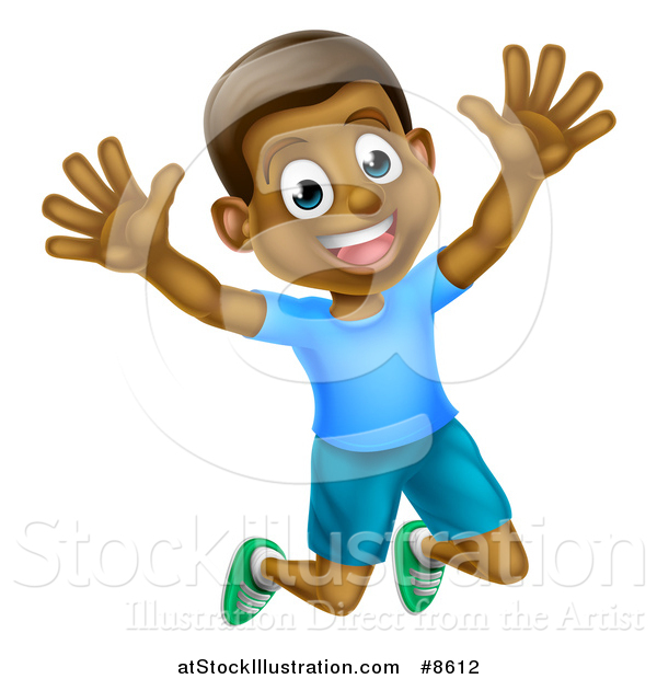 Vector Illustration of a Happy and Excited Black Boy Jumping