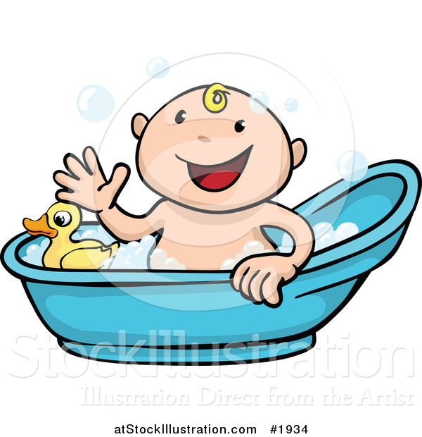 Vector Illustration of a Happy Baby Taking a Bath