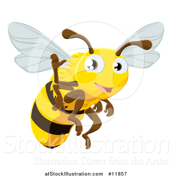 Vector Illustration of a Happy Bee Flying and Waving