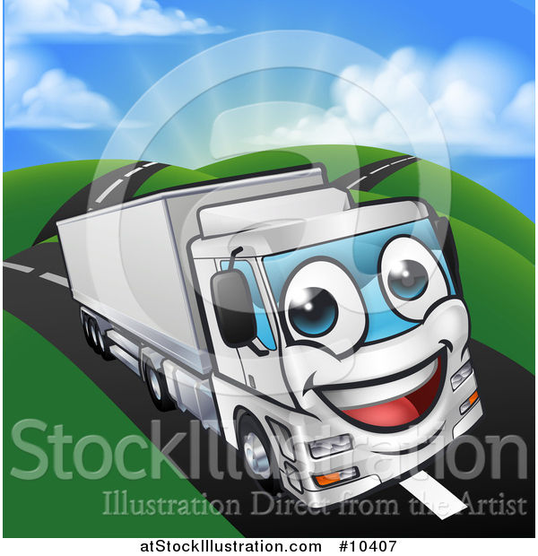 Vector Illustration of a Happy Big Rig Lorry Truck Mascot on a Country Road