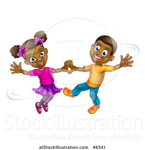 Vector Illustration of a Happy Black Boy and Girl Dancing
