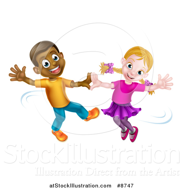 Vector Illustration of a Happy Black Boy and White Girl Dancing