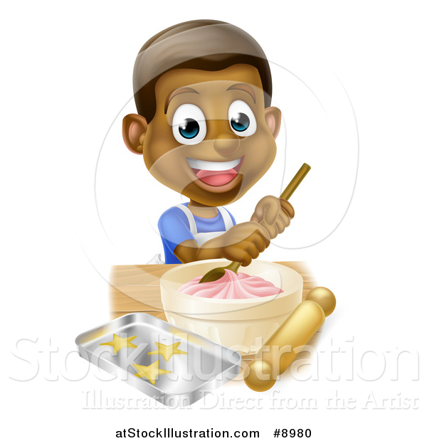 Vector Illustration of a Happy Black Boy Making Frosting and Cookies
