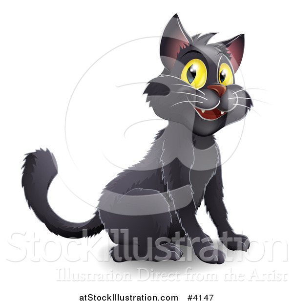 Vector Illustration of a Happy Black Halloween Cat with Yellow Eyes