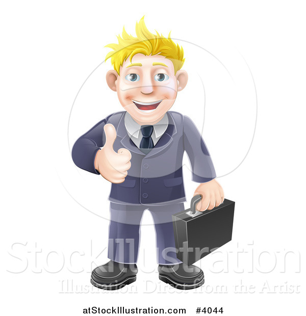 Vector Illustration of a Happy Blond Businessman Holding a Thumb up