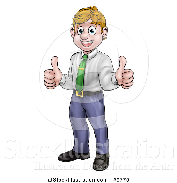 Vector Illustration of a Happy Blond Caucasian Business Man Giving Two Thumbs up