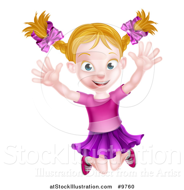 Vector Illustration of a Happy Blond White Girl Jumping