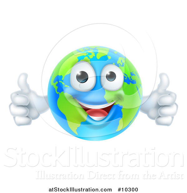 Vector Illustration of a Happy Blue and Green Earth Mascot Giving Two Thumbs up