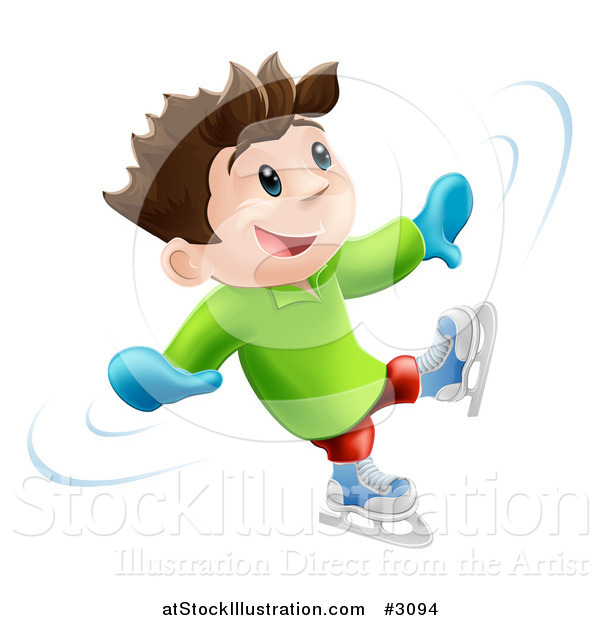 Vector Illustration of a Happy Boy Dancing and Having Fun While Ice Skating