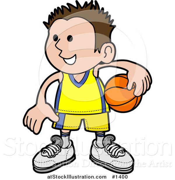 Vector Illustration of a Happy Boy in Uniform, Holding a Basketball on His Hip