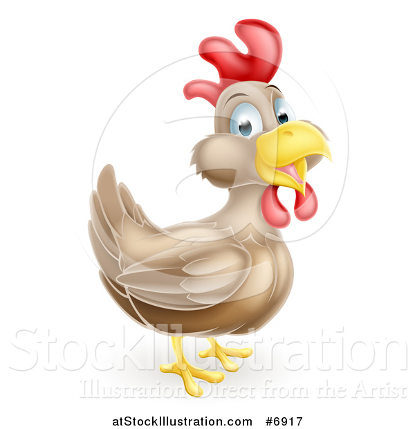 Vector Illustration of a Happy Brown Chicken or Rooster