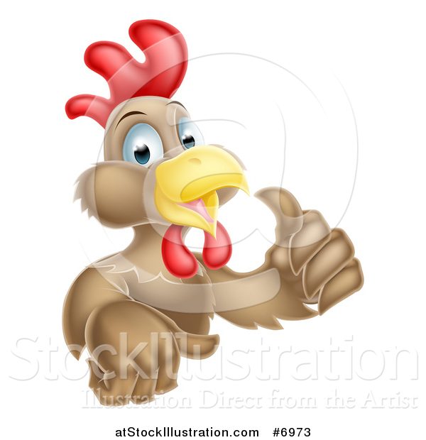 Vector Illustration of a Happy Brown Chicken or Rooster Holding up a Thumb