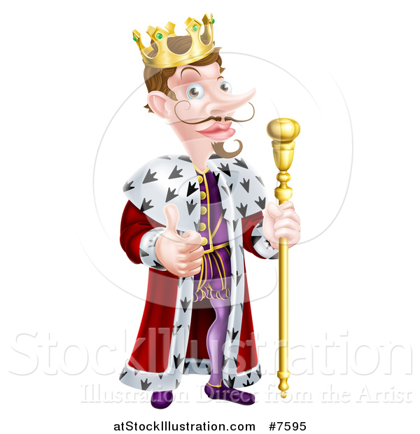 Vector Illustration of a Happy Brunette White King Giving a Thumb up and Holding a Staff 2