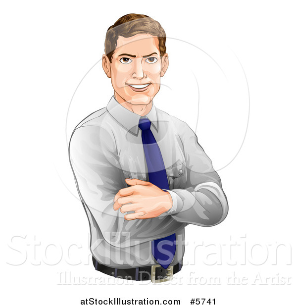 Vector Illustration of a Happy Caucasian Businessman with Folded Arms