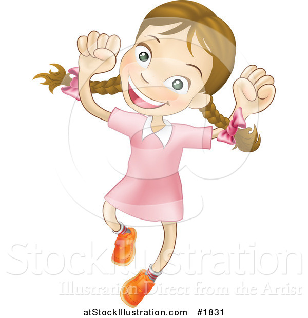 Vector Illustration of a Happy Caucasian Girl Smiling and Jumping into the Air