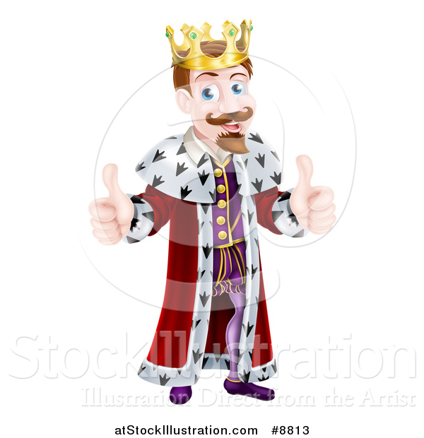 Vector Illustration of a Happy Caucasian King Giving Two Thumbs up