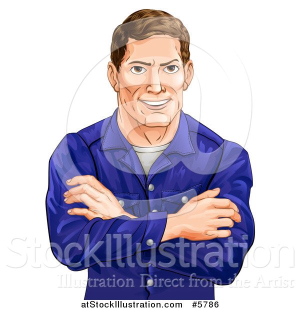 Vector Illustration of a Happy Caucasian Man with Folded Arms