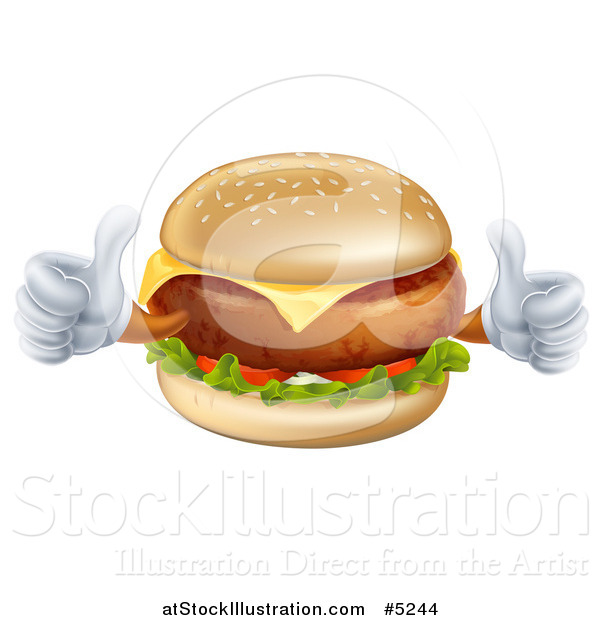 Vector Illustration of a Happy Cheeseburger Character Holding Two Thumbs up