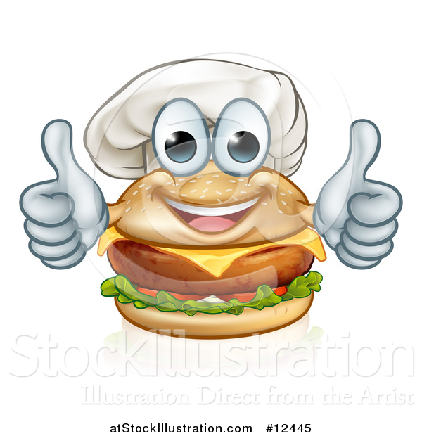 Vector Illustration of a Happy Cheeseburger Chef Character Giving Two Thumbs up