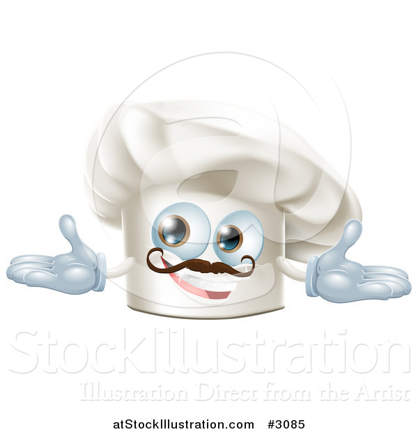 Vector Illustration of a Happy Chef Hat Mascot with a Mustache Holding out His Arms