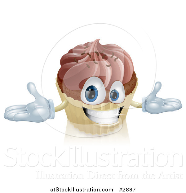 Vector Illustration of a Happy Chocolate Frosted Cupcake Smiling