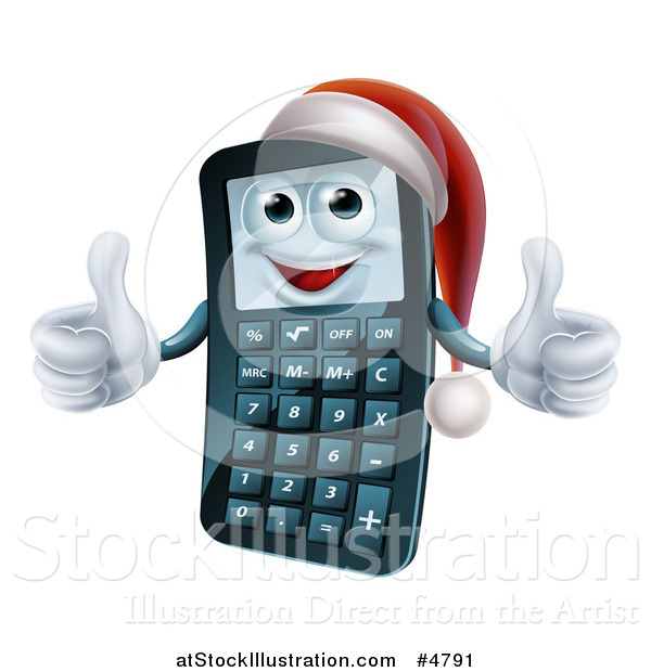 Vector Illustration of a Happy Christmas Calculator Holding a Thumb up