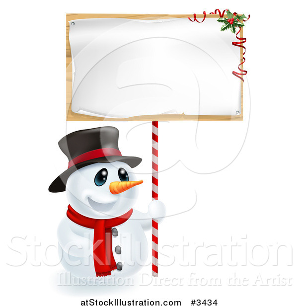 Vector Illustration of a Happy Christmas Snowman Holding up a Festive Sign