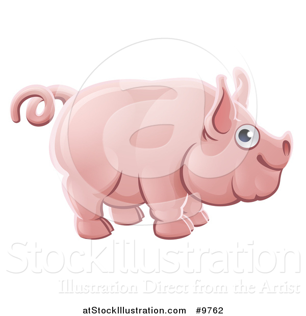 Vector Illustration of a Happy Chubby Pink Pig