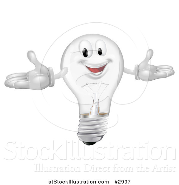 Vector Illustration of a Happy Clear Lightbulb Mascot with Open Arms