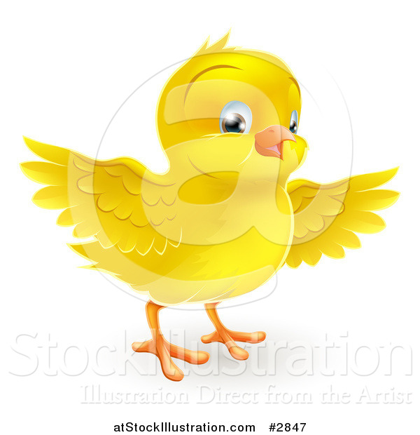 Vector Illustration of a Happy Cute Yellow Easter Chick Flapping Its Wings