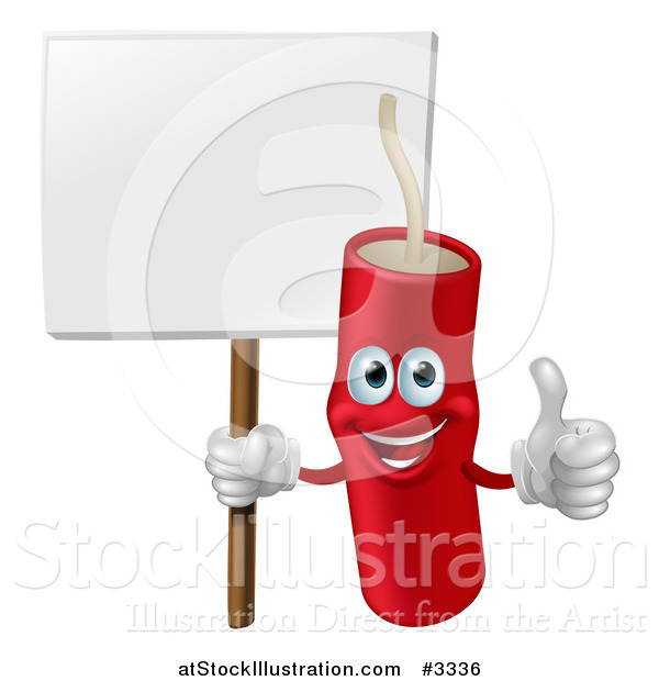 Vector Illustration of a Happy Dynamite Mascot Holding a Sign and a Thumb up