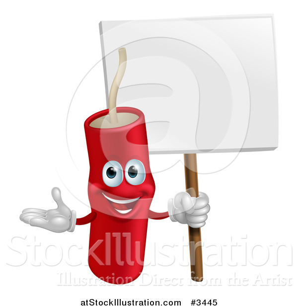 Vector Illustration of a Happy Dynamite Mascot Holding a Sign