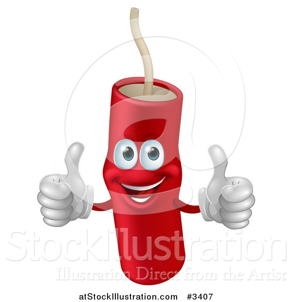 Vector Illustration of a Happy Dynamite Mascot Holding Two Thumbs up