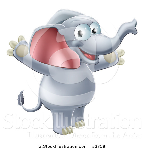 Vector Illustration of a Happy Elephant Standing and Holding His Arms up