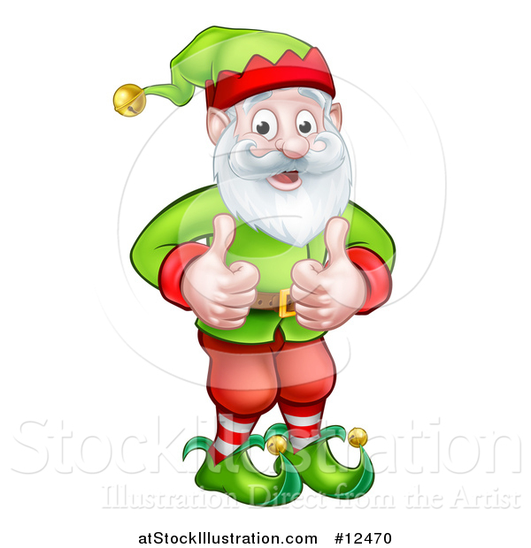 Vector Illustration of a Happy Garden Gnome or Christmas Elf Giving Two Thumbs up