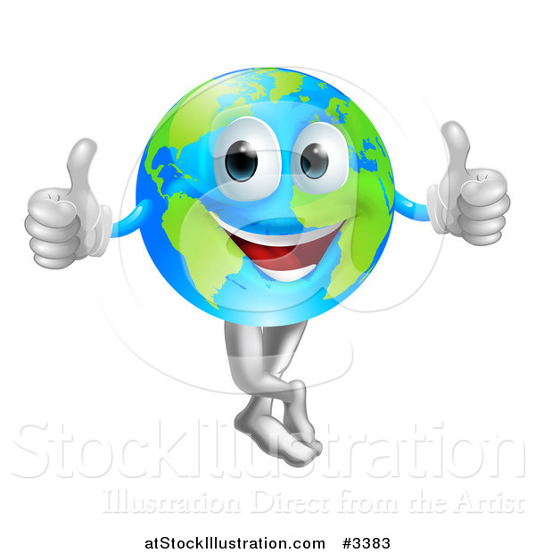Vector Illustration of a Happy Globe Mascot Holding Two Thumbs up