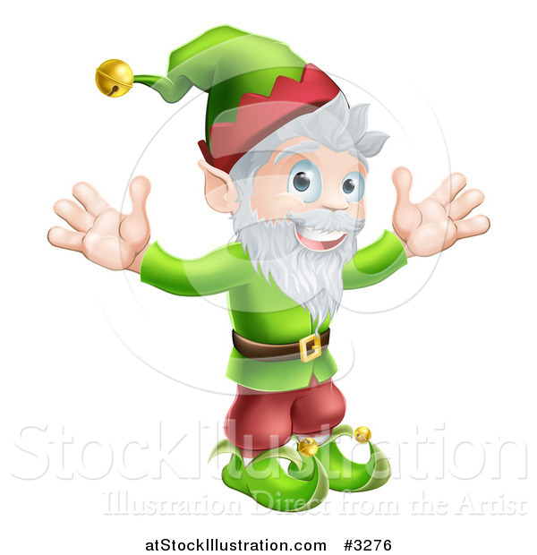 Vector Illustration of a Happy Gnome or Christmas Elf Holding up His Arms