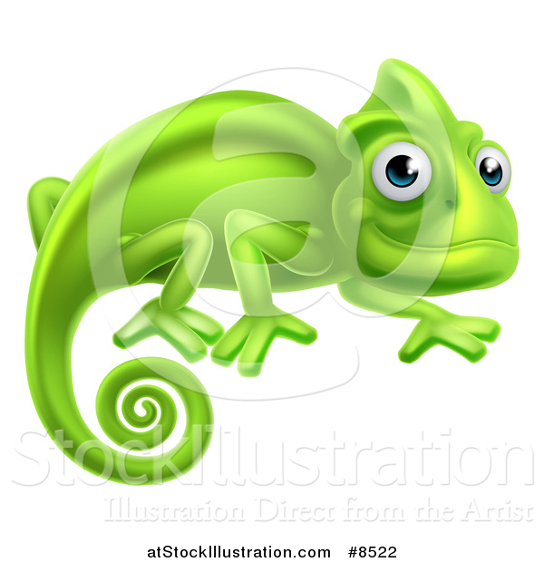 Vector Illustration of a Happy Green Chameleon Lizard