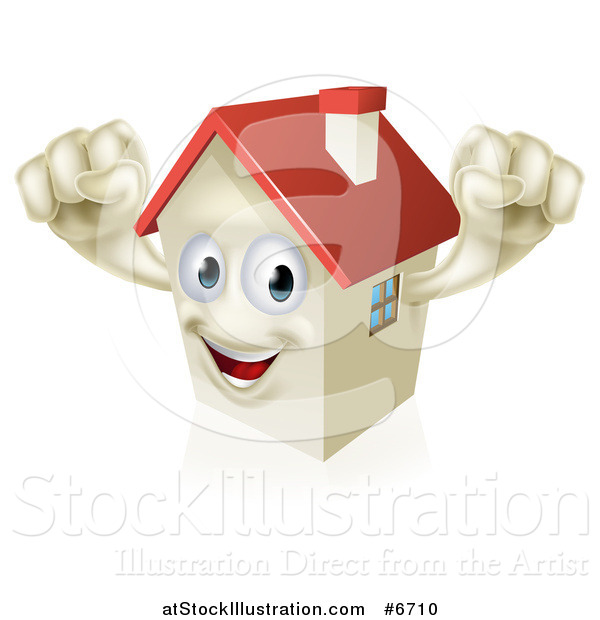 Vector Illustration of a Happy House Character Cheering