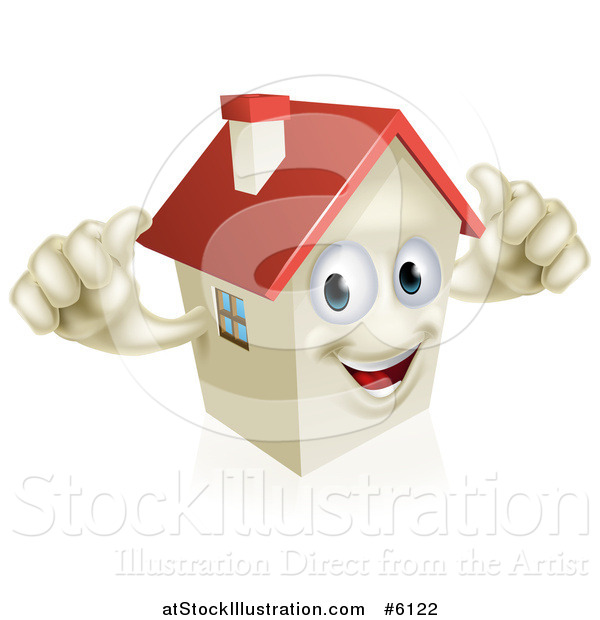 Vector Illustration of a Happy House Character Holding Two Thumbs up