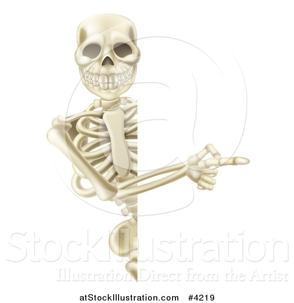 Vector Illustration of a Happy Human Skeleton Pointing to a Sign
