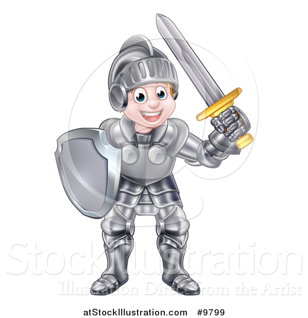 Vector Illustration of a Happy Knight Boy in Full Armour