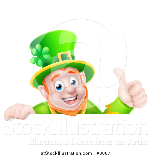 Vector Illustration of a Happy Leprechaun Giving a Thumb up over a Sign