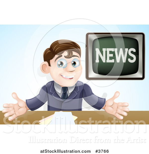 Vector Illustration of a Happy Male Anchor Presenting the News