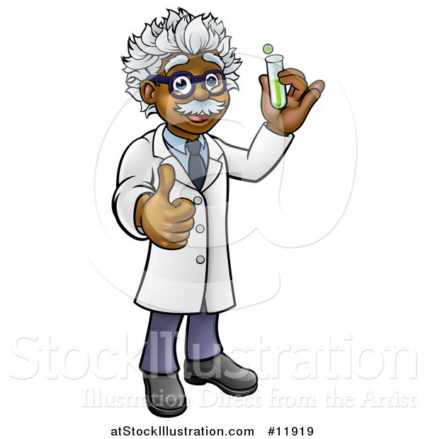 Vector Illustration of a Happy Male Scientist Holding a Test Tube and Giving a Thumb up