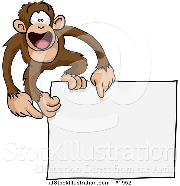 Vector Illustration of a Happy Monkey on a Blank Sign