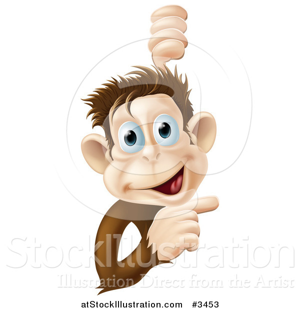 Vector Illustration of a Happy Monkey Smiling and Pointing to a Sign